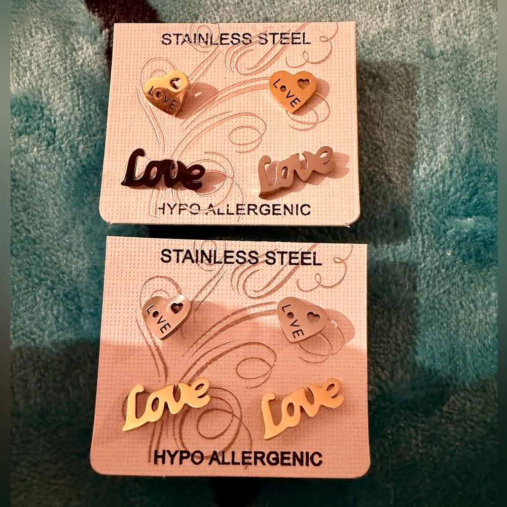 (Your Choice) Stainless Steel Heart & Love Earrings Set